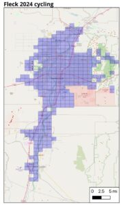 Map of Central New Mexico with colored square tiles along the Rio Grande from top to bottom.